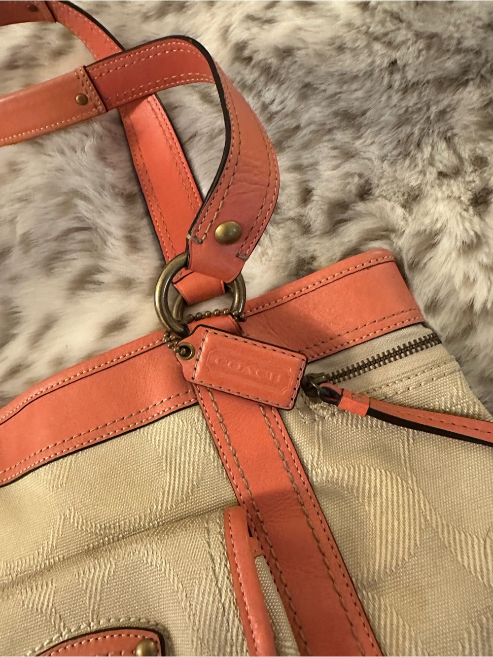 Coach GIGI LEGACY TOTE - Beige and Coral Leather-Trim - Picture 2 of 7
